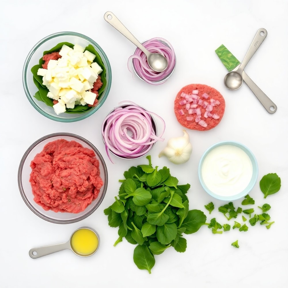 Raw ingredients for Mediterranean Stuffed Burgers