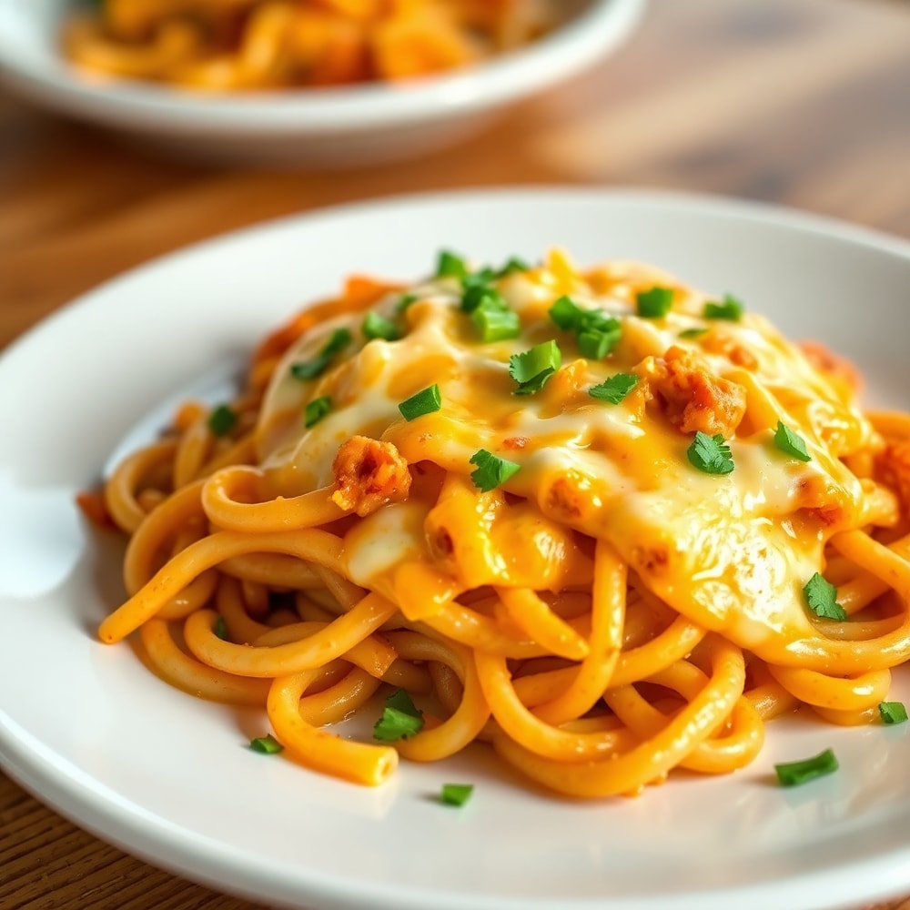 One pot cheesy taco pasta served on a plate with chopped cilantro
