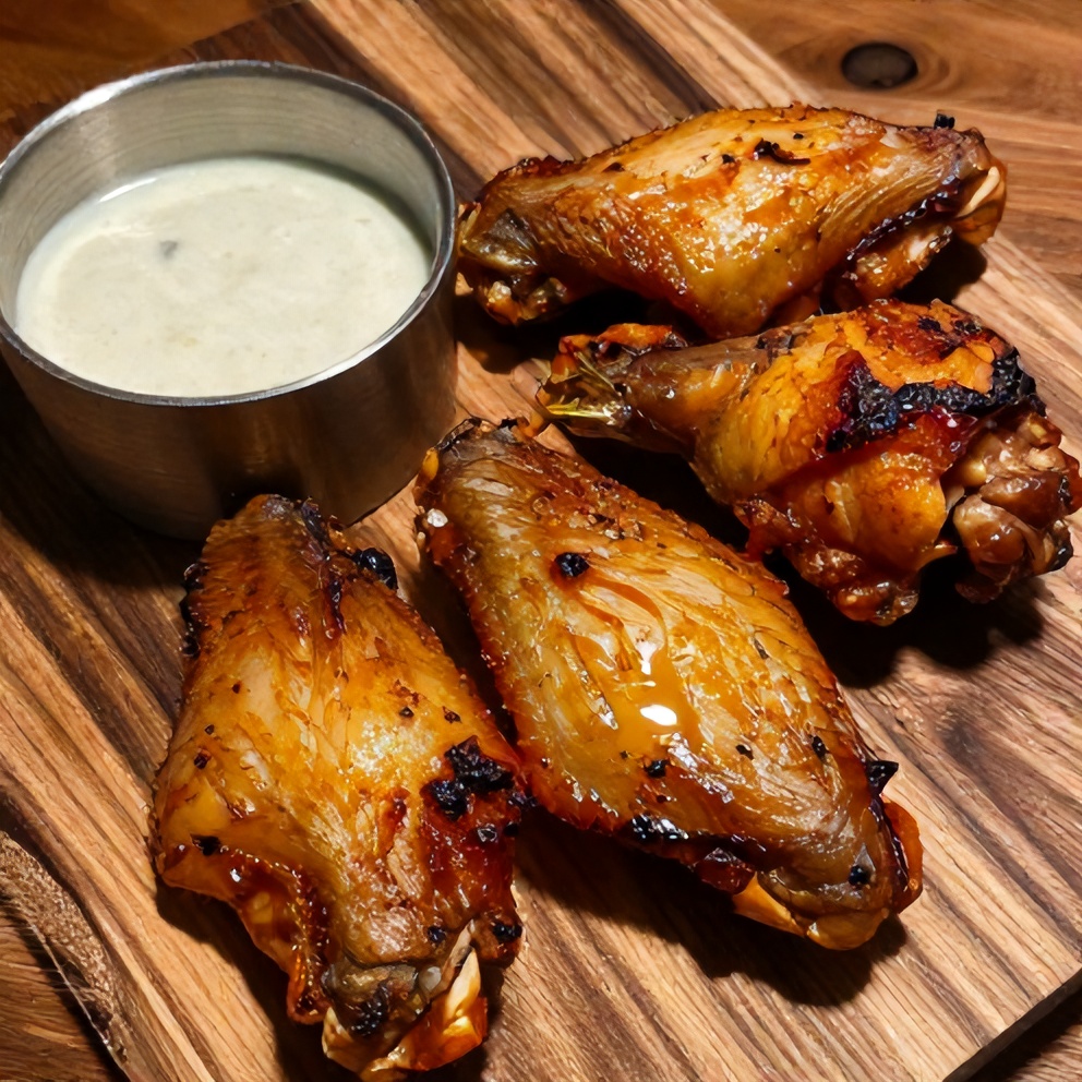Plated crispy spicy oven baked chicken wings