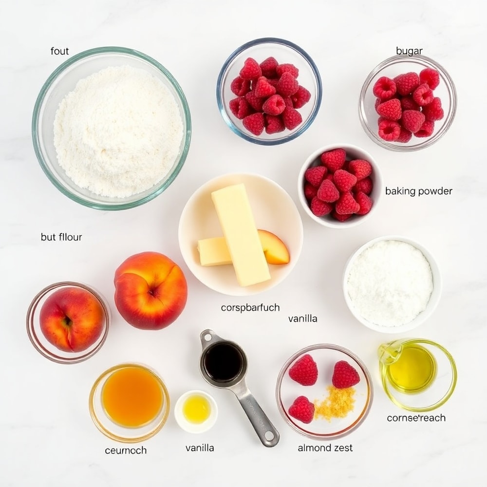 Raw ingredients for Peach Raspberry Crumb Bars