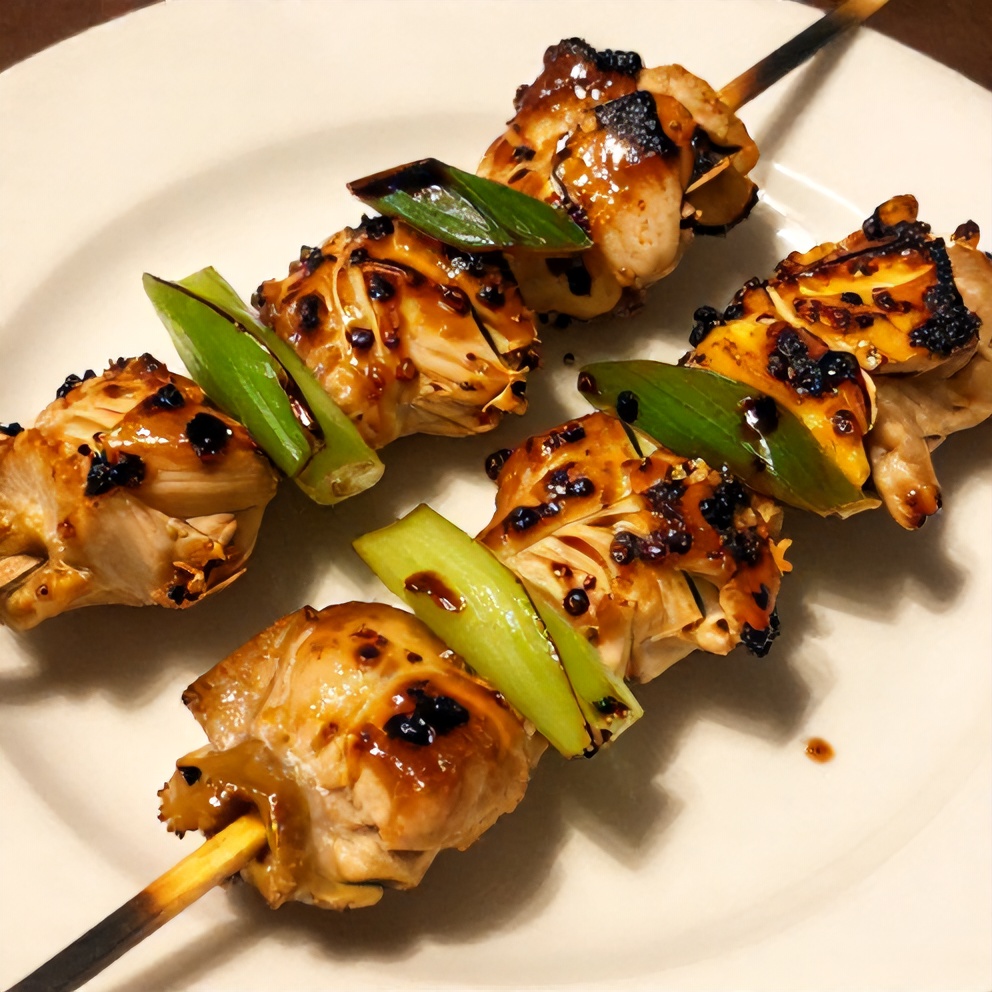 Plated Pineapple Chicken Kabobs Teriyaki with green onions