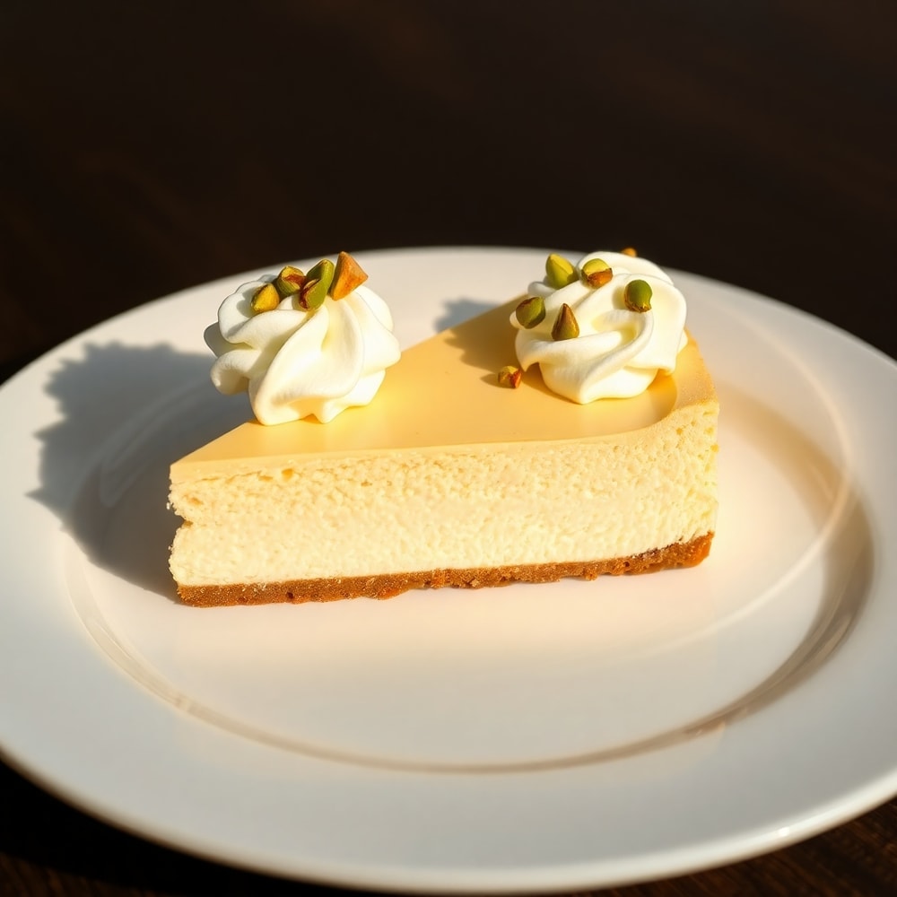 Sliced Pistachio Cheesecake on a Plate