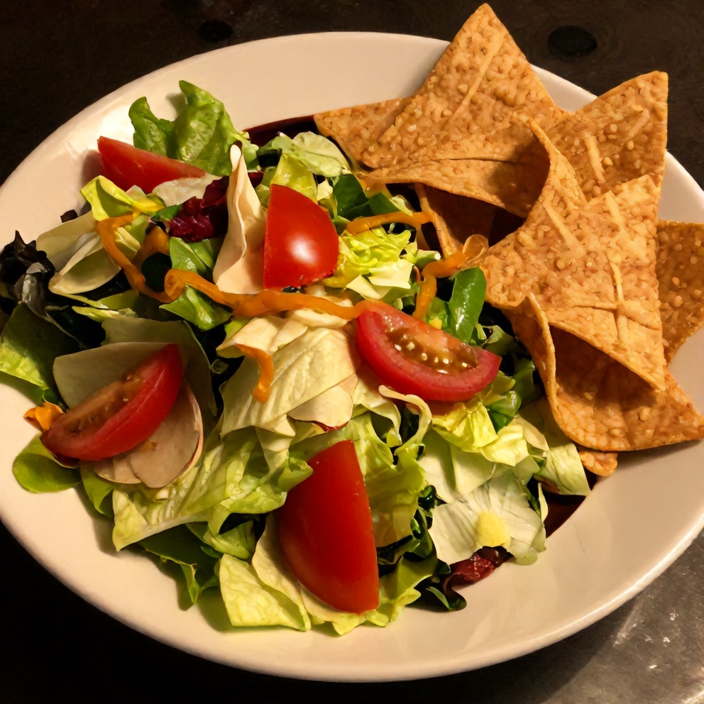 Plated Mexican Salad with a side of tortilla chips