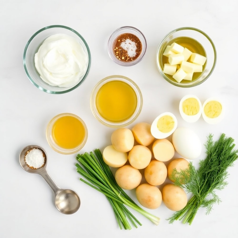 Raw ingredients for quick potato salad no mayo