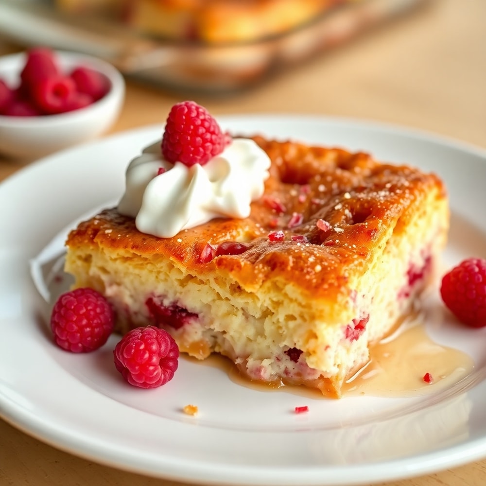 Raspberry Cheesecake French Toast Casserole Ready to Serve