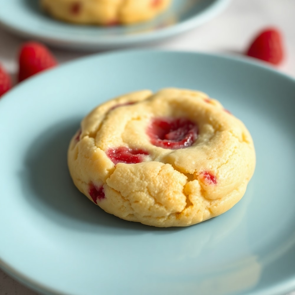 Raspberry Lemon Cookie on a light blue plate
