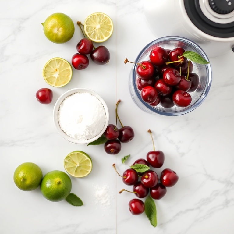 Cherry Limeade Ingredients on a Marble Counter