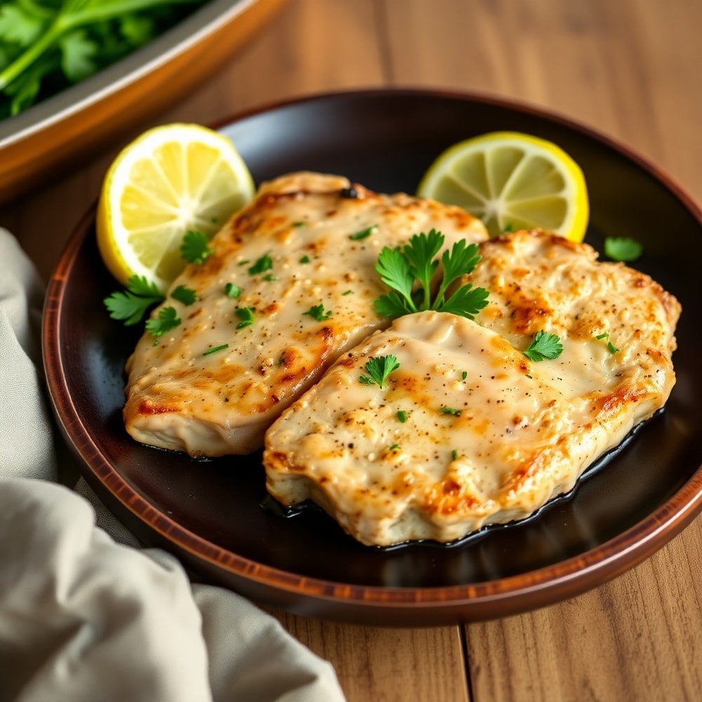 Plated Sheet Pan Lemon Garlic Pork Chops
