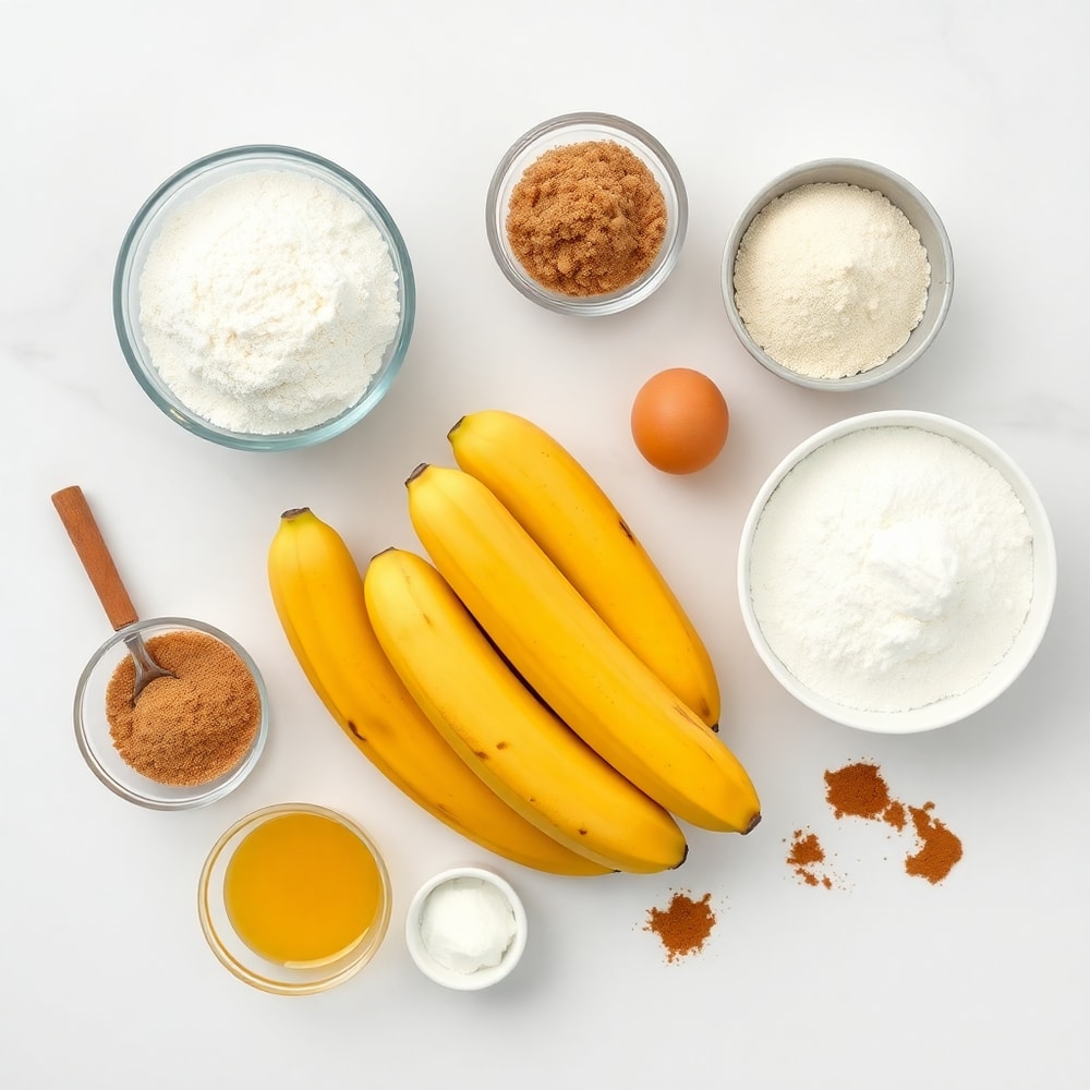 Banana, flour, sugar, and other ingredients for Banana Bread Cookies