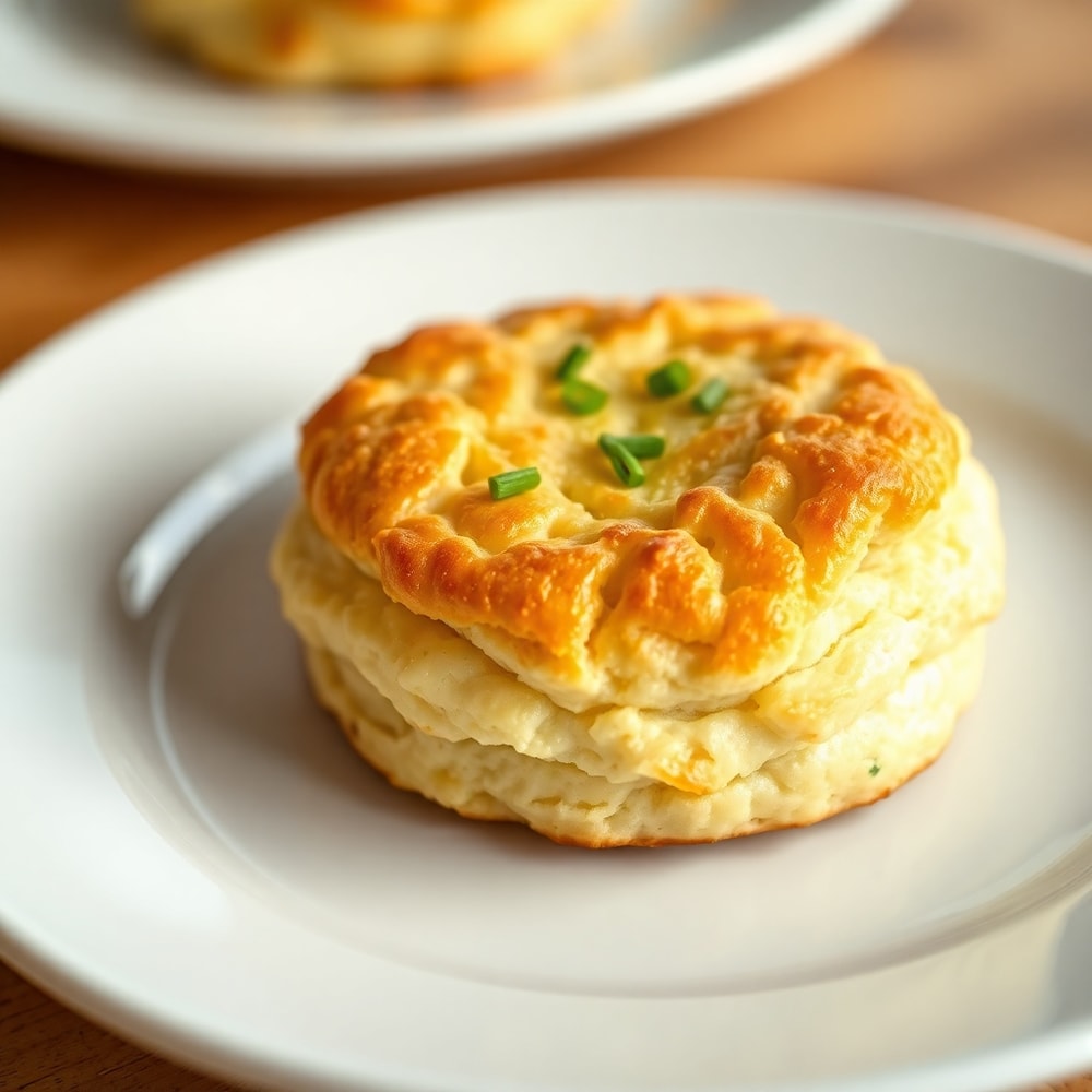 Freshly baked sour cream and onion biscuit on a white plate