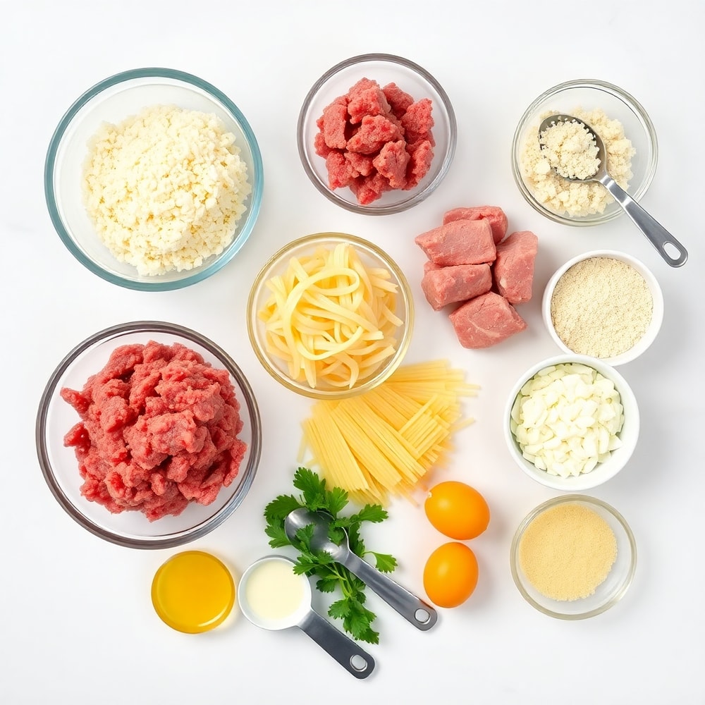 Raw ingredients for Spaghetti and Meatballs