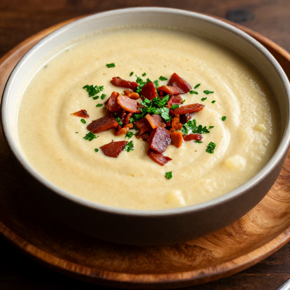 Plated Spanish Potato Soup with Chorizo