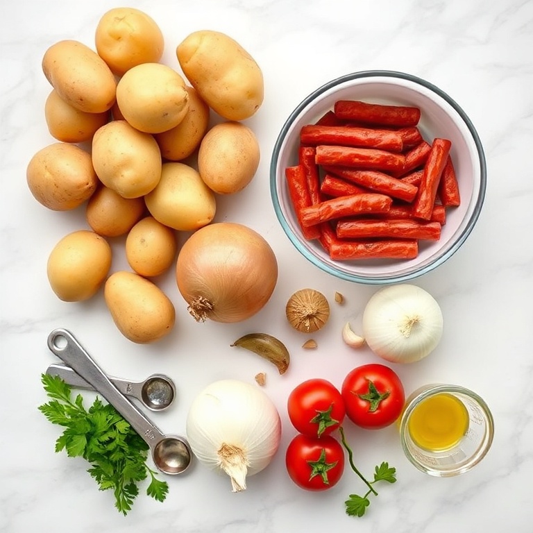 Raw Ingredients for Spanish Potato Soup with Chorizo