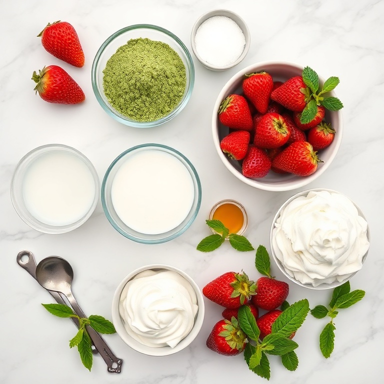 Strawberry Matcha Sago Dessert Ingredients