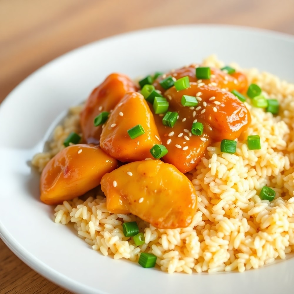 Plated Sweet and Savory Pineapple Chicken and Rice